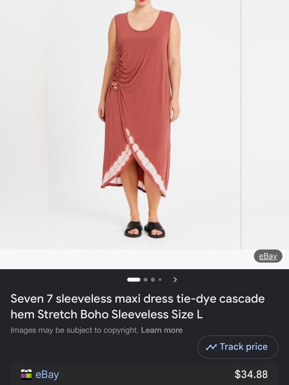 Seven7 Sleeveless Rust Maxi Dress with Side Tie-Dye Detail